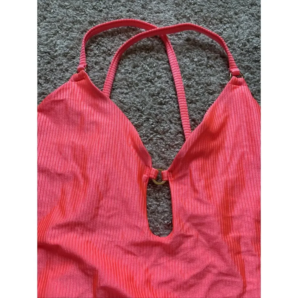 NWT Aerie Shine Rib Scoop Cheekiest One Piece Tropadelic Neon Coral - Size XL